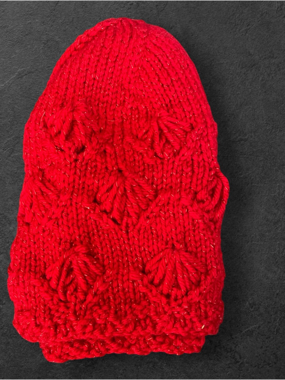 Women's Sparkle Handmade Red Knit Beanie - Cozy Winter Hat